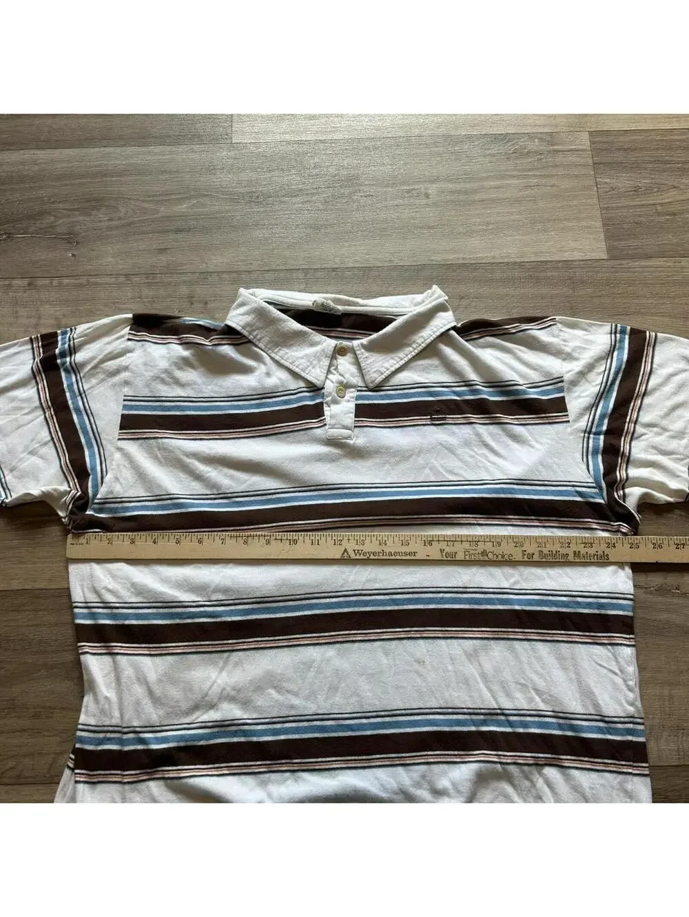 Vintage y2k Brown Blue Machine striped polo‎ shirt Size XXL